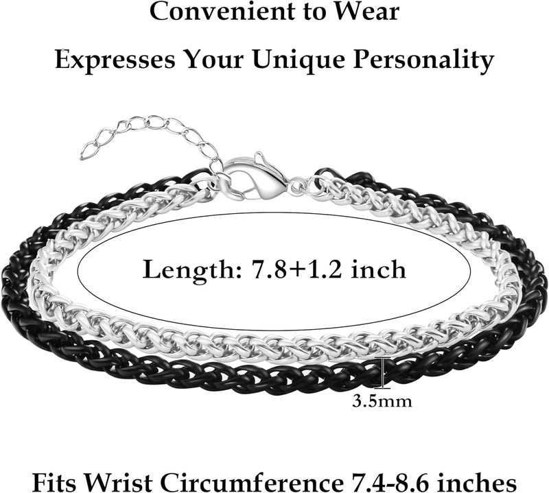 DAYANEY Silver and Gold Bracelet for Men, Cuban Chain Bracelet Set Water Proof Stainless Steel Bracelet for Him, Adjustable Gold Link Men Braclet as Valentines Jewelry Gifts for Boyfriend, Dad and Son - Image 3